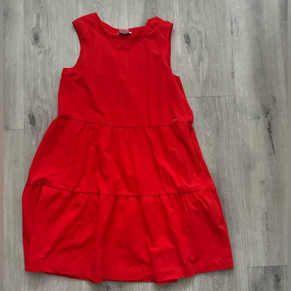 DKNY Red Sleeveless Tiered Mini Dress